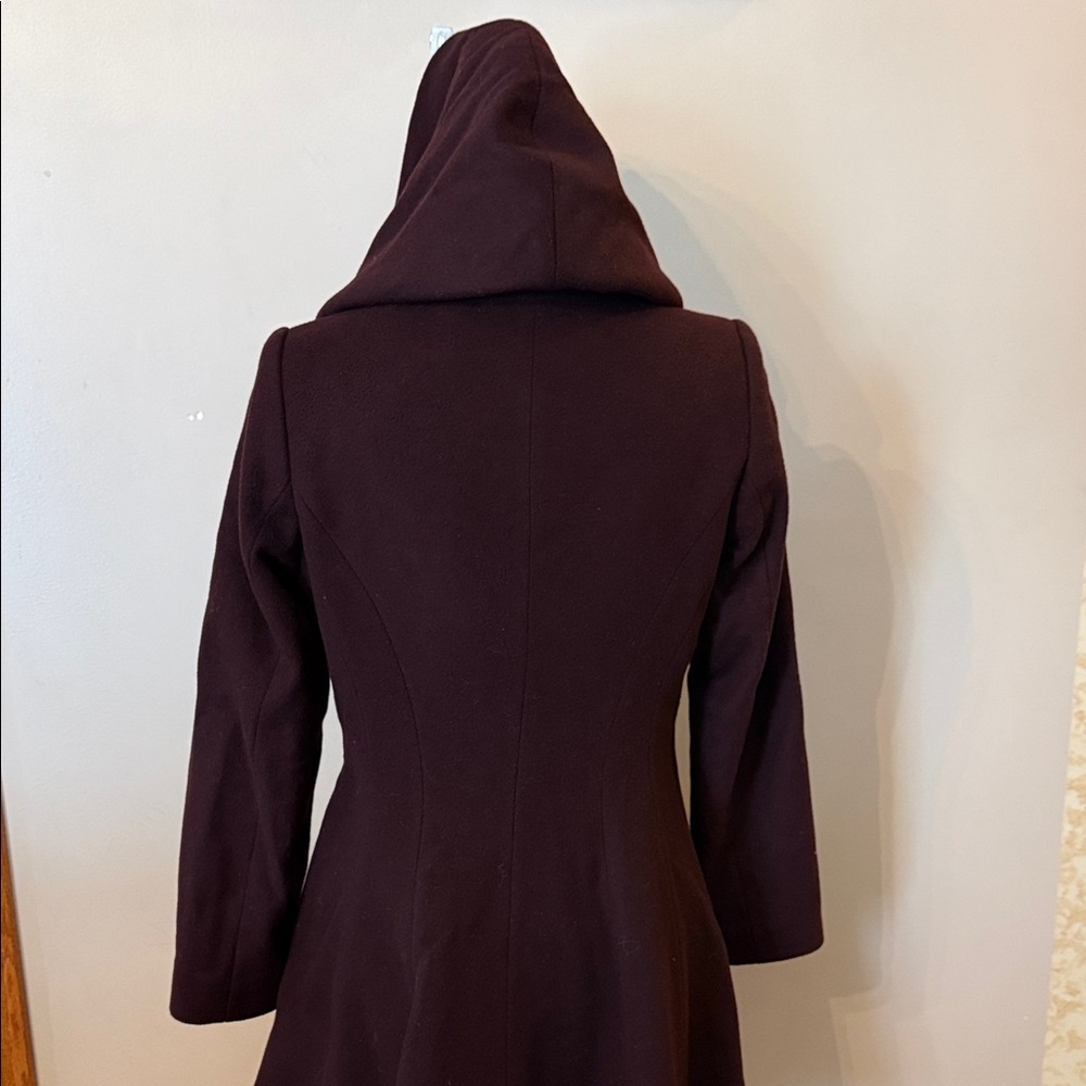 Trina Turk Hooded Swing Coat in Rich Burgundy - Picture 5 of 9